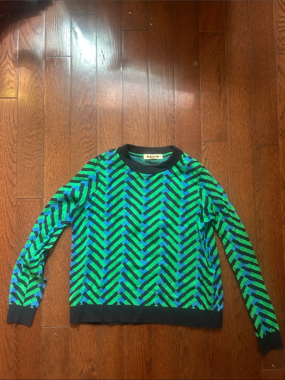 Boden Chevron Crewneck Sweater in Green and Blue